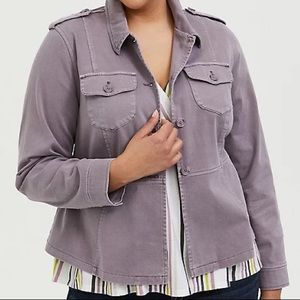 Torrid Twill Peplum Utility Jacket in Slate Purple Grey